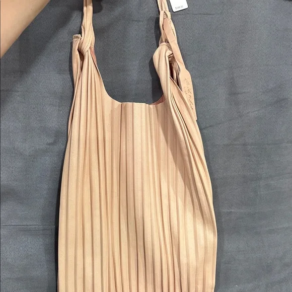 NWT Vintage Anthropologie Pleated Pink/Beige Leather Shoulder Bag - Picture 5 of 7